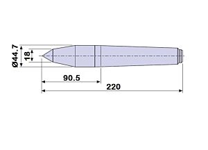 30905 Contropunta a DOPPIA INCLINAZIONE 100% in acciaio interamente temprata, Cono Morse 5 - lunghezza 220mm - Ø44.7