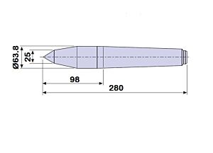 30906 Contropunta a DOPPIA INCLINAZIONE 100% in acciaio interamente temprata, Cono Morse 6 - lunghezza 280mm - Ø63.8