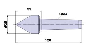 830030 Contropunta fissa per banchi di controllo ad altissima resistenza all’usura, cono morse 3 - lunghezza 120mm - Ø25