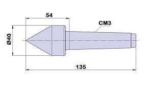 830045 Contropunta fissa per banchi di controllo ad altissima resistenza all’usura, cono morse 3 - lunghezza 135mm - Ø40