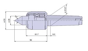 35014 Nuova PTM Contropunta rotante con testa ridotta tipo CNB4/S per cono morse CM4, carico MEDIO Max radiale e assiale daN 850