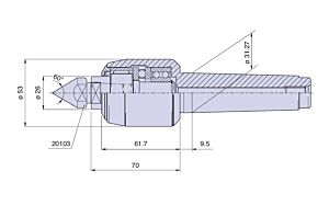 35024 Nuova PTM Contropunta rotante standard tipo CNB4/R per cono morse CM4, con cuspide intercambiabile, carico MEDIO Max radiale e assiale daN 650