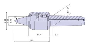 35034 Nuova PTM Contropunta rotante standard tipo CNB4/L per cono morse CM4, punta da copia, carico MEDIO Max radiale e assiale daN 750