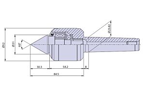 50013 Nuova PTM Contropunta rotante Standard tipo CN per cono morse CM3, carico Max radiale e assiale daN 850