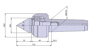 50015 Nuova PTM Contropunta rotante tipo CNE5/S per cono morse CM5, carico MEDIO Max radiale e assiale daN 2300, Giri 3500