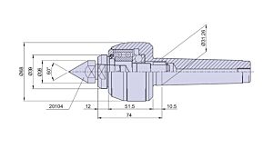 50024 Nuova PTM Contropunta rotante tipo CNBE4/R per cono morse CM4, con cuspide intercambiabile, carico MEDIO Max radiale e assiale daN 800