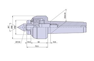 50025 Nuova PTM Contropunta rotante tipo CNE5/R per cono morse CM5, con cuspide intercambiabile, carico MEDIO Max radiale e assiale daN 1900