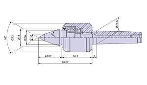 50033 Nuova PTM Contropunta rotante punta da copia tipo CN per cono morse CM3, carico Max radiale e assiale daN 750