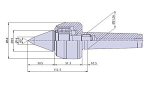 50034 Nuova PTM Contropunta rotante standard tipo CNE4/L per cono morse CM4, punta da copia, carico MEDIO Max radiale e assiale daN 900