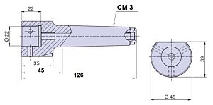 501030 Nuova PTM Corpo per contropunta ad altissima resistenza all’usura Cono Morse 3 lunghezza 126mm