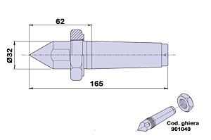 90104 Nuova PTM Contropunta fissa tipo standard in acciaio con filetto T/S, Cono Morse 4 - lunghezza 165mm - Ø32