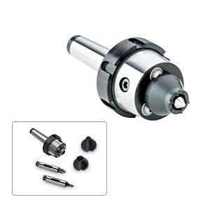 ROHM 1341546 Trascinatore frontale sinistro con ghiera di estrazione modello CoAE con gambo cono morse CM3, fornito con dischi di trascinamento da diametro 12-32mm e centrini diametro 6-16mm