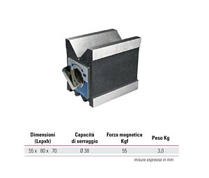 RUPAC 2007026 Einzelne magnetische Prismen MicroMet-Serie, Spannkapazität Ø38mm, Größe 55x80x70mm