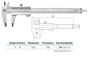 2310070 Calibro a corsoio Serie MicroMet con bloccaggio a vite - Senza rotella per avanzamento micrometrico - Campo di misura 0-70mm