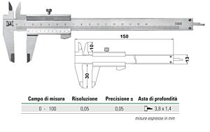 2311000 Calibro a corsoio Rupac Serie MicroMet con bloccaggio a vite, Campo di misura 0-100mm