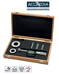 2509392 RUPAC Set di micrometri per interni a 3 punte digitali Serie Mahr con CERTIFICATO ACCREDIA per anelli di riscontro, con uscita dati Marconnect campo di misura 6-12mm 