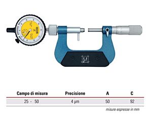 2759050 RUPAC Micrometro a leva tastatrice MicroMet con comparatore esterno campo di misura 25-50mm, risoluzione 0.01