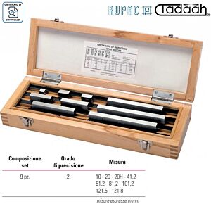 2350009 Rupac set 9 blocchetti di riscontro speciali, Serie MicroMet, grado 2, per controllo calibri a corsoio