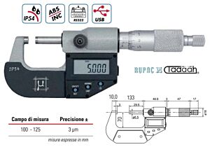RUPAC 2392125 Micrometro per esterni digitale millesimale USB Serie Digitronic IP54 - Campo di misura 100-125mm