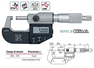 RUPAC 2392275 Micrometro per esterni digitale millesimale USB Serie Digitronic IP54 - Campo di misura 250-275mm