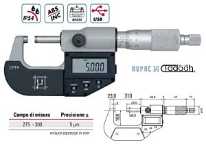 RUPAC 2392300 Micrometro per esterni digitale millesimale USB Serie Digitronic IP54 - Campo di misura 275-300mm