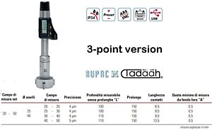 Set of digital 3-point internal micrometer Digitronic Series, measurements range 20-50 mm
