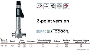 Set of digital 3-point internal micrometer Digitronic Series, measurements range 100-250 mm