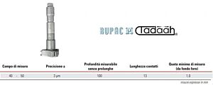 RUPAC 2503314 Micrometro millesimale a 3 punte per interni Serie MicroMet PLUS, campo di misura 40-50mm