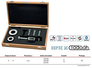 2507392 RUPAC Set di micrometri per interni a 3 punte digitali Serie Digitronic PLUS con grado di protezione IP67, campo di misura 6-12mm