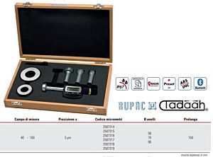2507395 RUPAC Set di micrometri per interni a 3 punte digitali Serie Digitronic PLUS con grado di protezione IP67, campo di misura 40-100mm