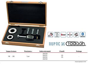 2507396 RUPAC Set di micrometri per interni a 3 punte digitali Serie Digitronic PLUS con grado di protezione IP67, campo di misura 100-200mm