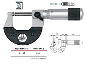 Micrometri per esterni Serie MicroMet PLUS, millesimale - 0-25 - 0.001