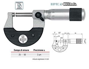 Micrometri per esterni Serie MicroMet PLUS, millesimali con nonio - 25-50 - 0.001