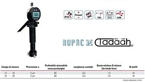 RUPAC 2603393.5 Assortimento di micrometri a tre punte digitale con comparatore Mahr, movimento rapido a leva - Campo di misura 10-20mm