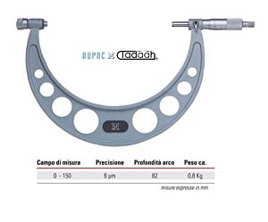 2760150 Micrometro per esterni Serie MicroMet PLUS con frizione e incudine intercambiabile campo di misura 0-150mm