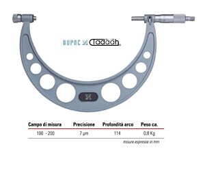 2760200 Micrometro per esterni Serie MicroMet PLUS con frizione e incudine intercambiabile- campo di misura 100-200mm