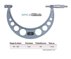 2760305 Micrometro per esterni Serie MicroMet PLUS con frizione e incudine intercambiabile, campo di misura150-300mm