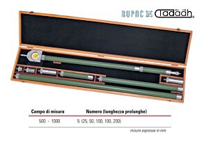2795501 RUPAC Micrometro per interni Serie MicroMet Esecuzione componibile con comparatore campo di misura 500-1000mm
