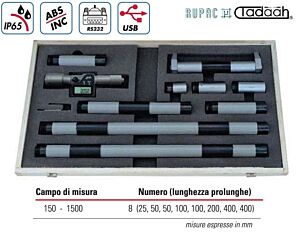 2799502 Micrometro per interni Serie Digitronic esecuzione componibile, campo di misura 150-1500mm, risoluzione 0.001mm, IP65