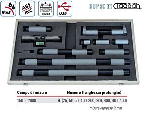 2799503 Micrometro per interni Serie Digitronic esecuzione componibile, campo di misura 150-2000mm, risoluzione 0.001mm, IP65