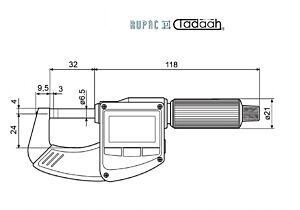 RUPAC 4157011 Micrometro digitale millesimale per esterni Mahr senza uscita dati, IP65 - Campo di misura 0-25mm