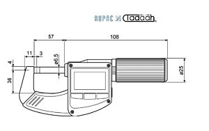 RUPAC 4157121 Micrometro digitale per esterni Mahr millesimale con avanzamento rapido e stelo non rotante - Campo di misura 25-50mm