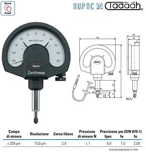 4332000 RUPAC Comparatore di precisione Mahr campo di misura ±250µm / Risoluzione 10,0µm