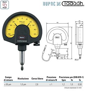 RUPAC 4334000 Comparatore di precisione Mahr campo di misura ±50µm / Risoluzione 1,0µm