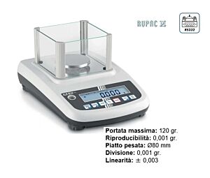 4780120 RUPAC Bilancia di precisione PFB 120-3 con gabbietta antivento e piatto di pesata A, portata 120g, divisione 0.001g, riproducibilità 0.001g, linearità ± 0,003 