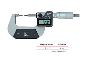 RUPAC 2395025 Micrometro digitale millesimale 0.001mm con superfici di contatti ribassati, Serie Digitronic - Campo di misura 0-25mm, IP65, USB, RS232