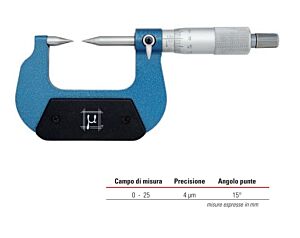 RUPAC 2756025 Micrometro con punte coniche, angolo 15°, Serie MicroMet  - Campo di misura 0-25mm