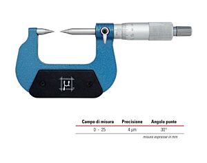 RUPAC 2756125 Micrometro con punte coniche, angolo 30°, Serie MicroMet - Campo di misura 0-25mm