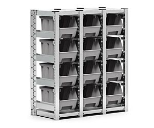 Fami arredamenti ST0901 Shelf with 12 containers at the mouth resting on slides to facilitate their extraction - Dimensions 909x421x1009 mm