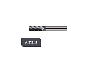 TM-3.445-1800L Fresa a elica 45° metallo duro Ø18 a 4 taglienti, taglio al centro con gambo cilindrico DIN 6527L, rivestita AlTiSiN